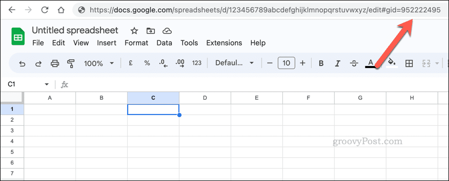 Esimerkki GID-taulukon arvosta Google Sheetsissa