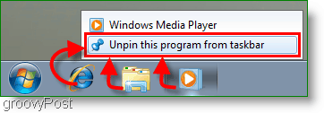 Windows 7 Irrota ohjelma tehtäväpalkin ruutukuvasta