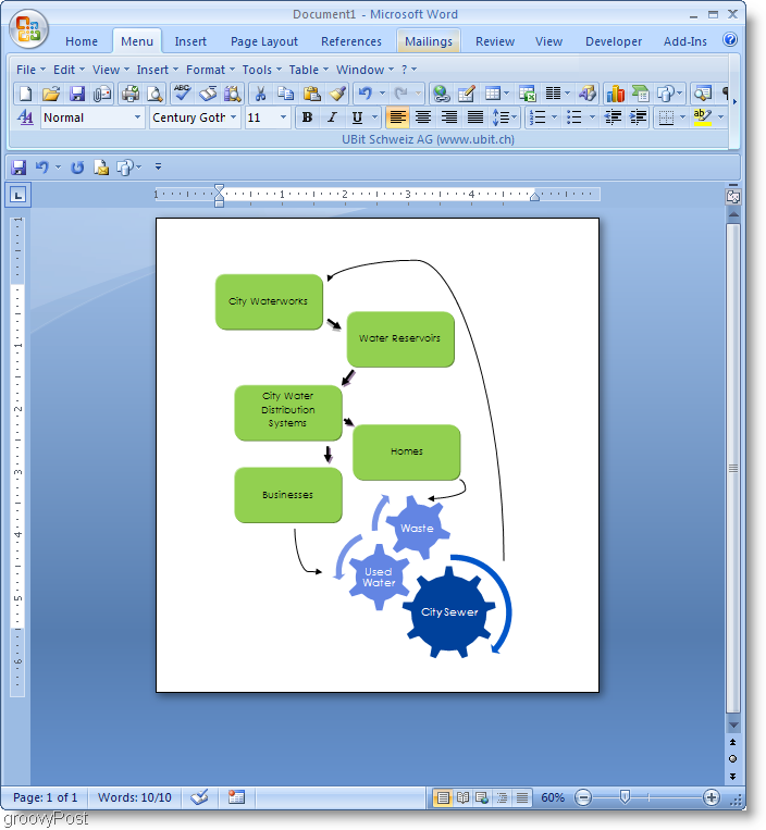 Microsoft Word 2007 vuokaavioesimerkki