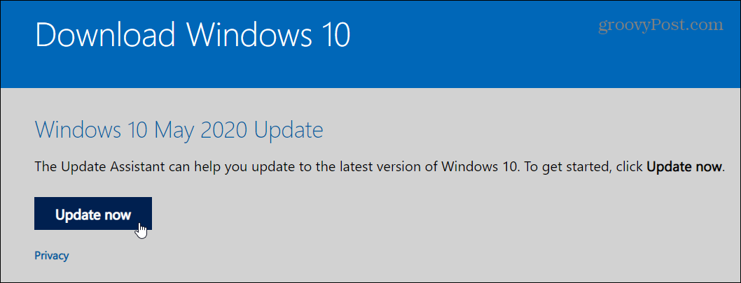 Päivitys Windows 10 -päivään 2020 päivitys päivitysapurin avulla