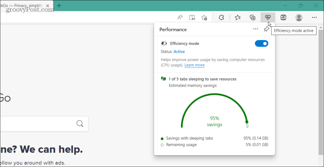 Ota tehokkuustila käyttöön Microsoft Edgessä