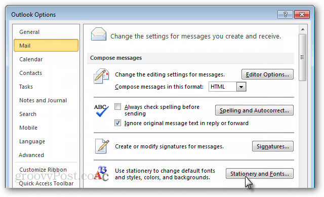 Oletusfonttin muuttaminen Outlook 2010: ssä