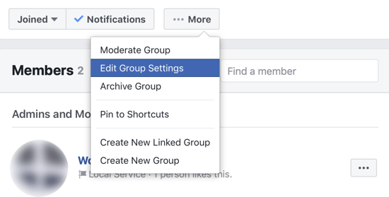 Kuinka parantaa Facebook-ryhmäyhteisösi, valikkovaihtoehto Facebook-ryhmän asetusten muokkaamiseksi