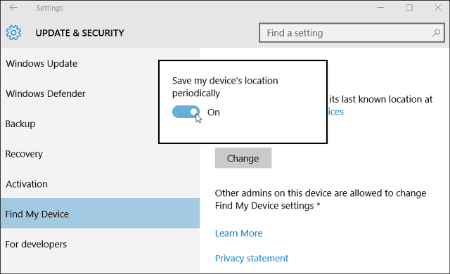 Laitteen löytämisen käyttöönotto Windows 10: lle