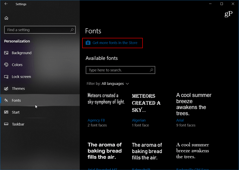 Windows-10-font-asetukset