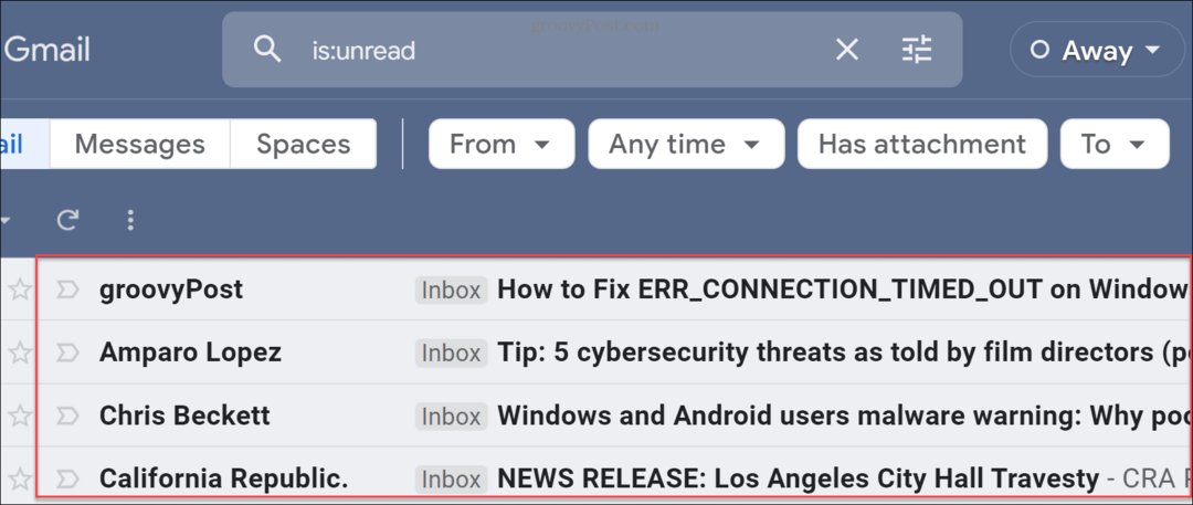 Lukemattomien sähköpostien löytäminen Gmailista