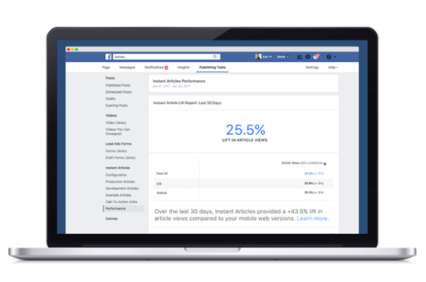 Facebook esitteli uuden analyysityökalun, joka vertaa Facebookin Instant Articles -alustan kautta julkaistun sisällön suorituskykyä muihin mobiiliverkkovastaaviin verrattuna.