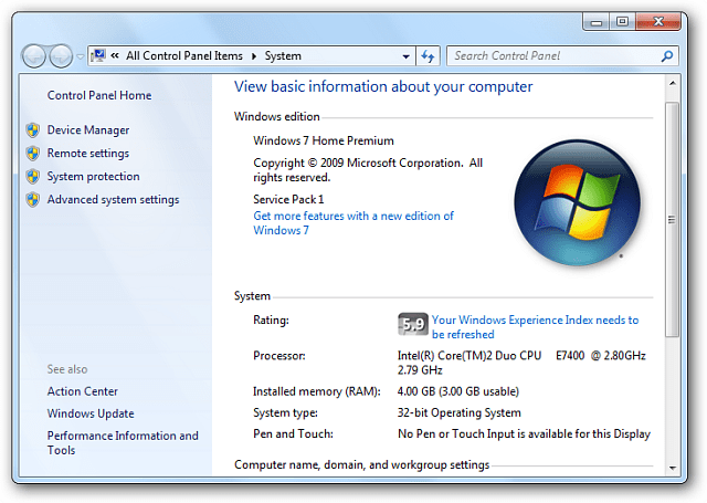 WEI-työkalu Windows 7
