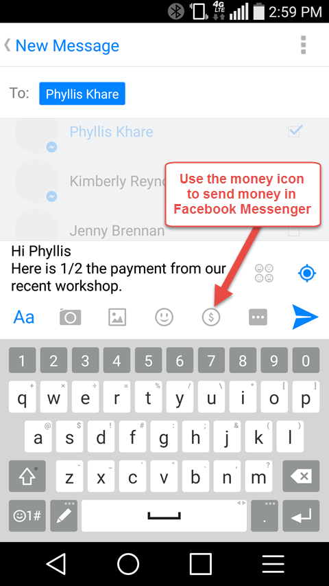 lähetä rahaa vaihtoehto Facebook Messengerissä