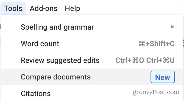 Työkalut Vertaa Google-dokumenttien dokumentteja