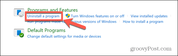 Windowsin ohjauspaneelin asennuksen poisto-ohjelma