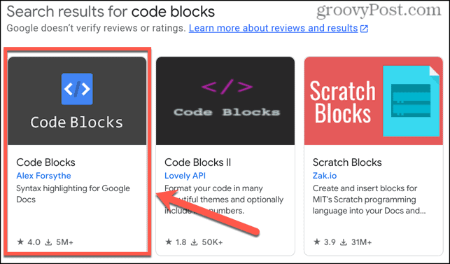 google docs code blocks -lisäosa