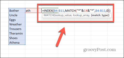 Excel-indeksin vastaavuuskaava