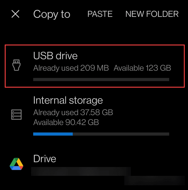 Siirrä valokuvat Androidista USB-asemaan