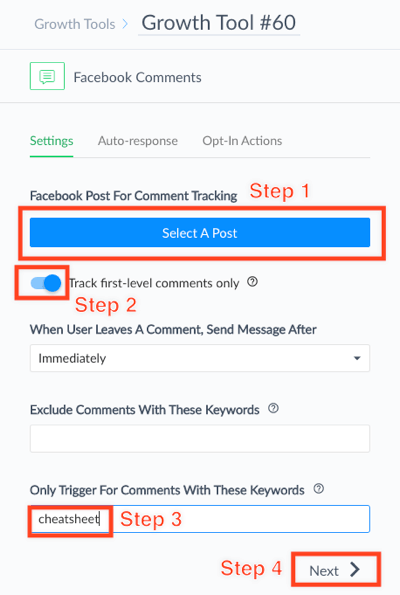 Valitse Facebook Live -postisi ja kirjoita avainsana, jonka katsojat voivat kirjoittaa saadakseen tarjouksesi.