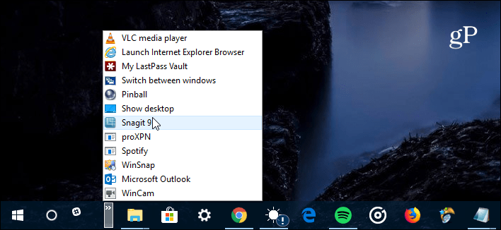 Pikakäynnistyspalkki Windows 10
