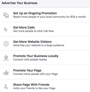 Facebook-sivun käyttäminen antaa sinulle pääsyn useisiin mainostusvaihtoehtoihin.
