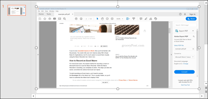 Kuvakaappaus PDF-tiedostosta, lisätty PowerPointiin