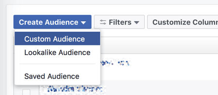 Luo mukautettu yleisö Facebook Ads Managerissa.