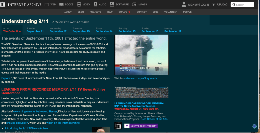 9-11 erityisosa Internet-arkisto
