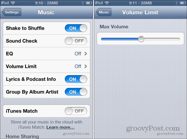 Musiikin äänenvoimakkuuden rajoitus iOS