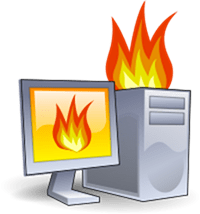 tietokone tulessa