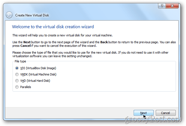 VirtualBox valitse virtuaalisen laatikon levytyyppinen Windows 8