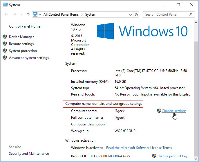Muuta asetuksia Windows 10 -ohjauspaneeli