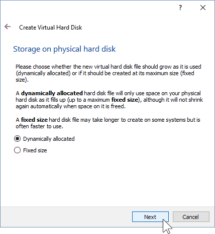 06 Määritä tallennustyyppi VM: lle (Windows 10 Install)