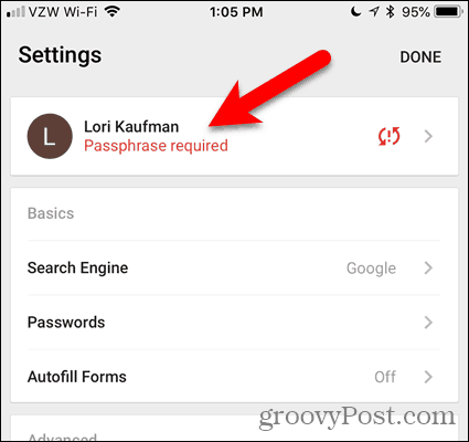 Napauta Chromen iOS: lle vaadittava tunnuslause