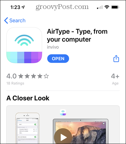 AirType App Store -kaupassa