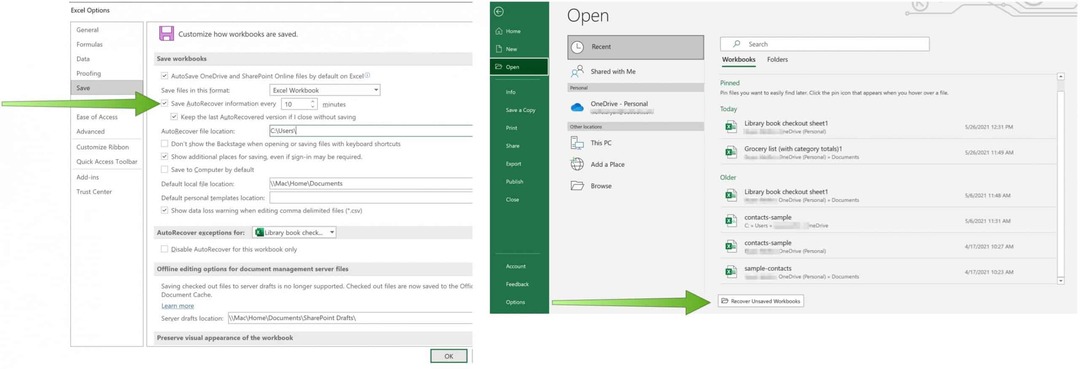 Tallenna Excel-tiedostot OneDrive AutoRecoveriin Excelissä