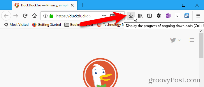 Lataukset-painike Firefoxin työkalurivillä