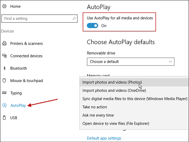 Valitse AutoPlay Defaults