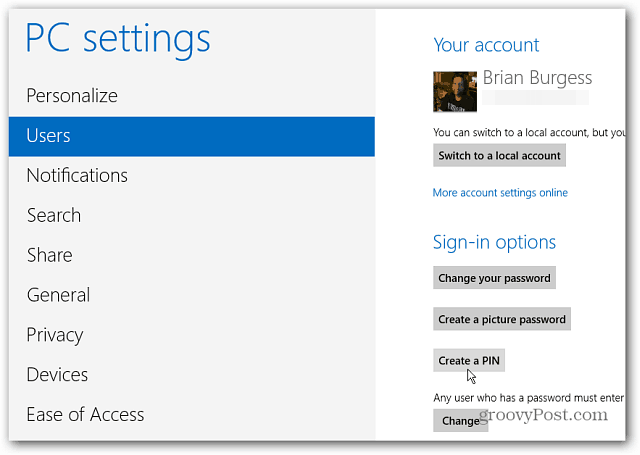 Windows 8: Luo kirjautumiseen PIN-numero