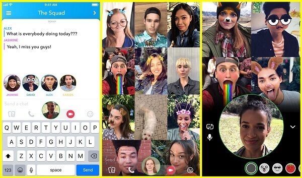 Snapchat esittelee ryhmävideopuhelun jopa 16 hengelle.