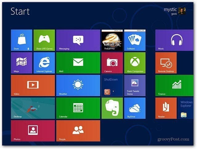 Luo Windows 8: n Käynnistä-näytön sammutusruutu