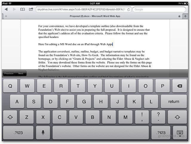Editointivalmius Word-asiakirja-iPad