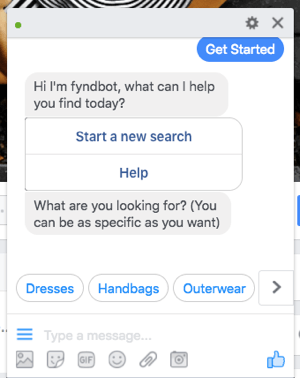 Tämä Facebook Messenger -keskustelurobotti auttaa asiakkaita löytämään vaatteita ostettavaksi.