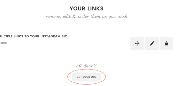 Kun olet lisännyt linkit Lnk: hen. Bio, napsauta Hae URL-osoitetta.