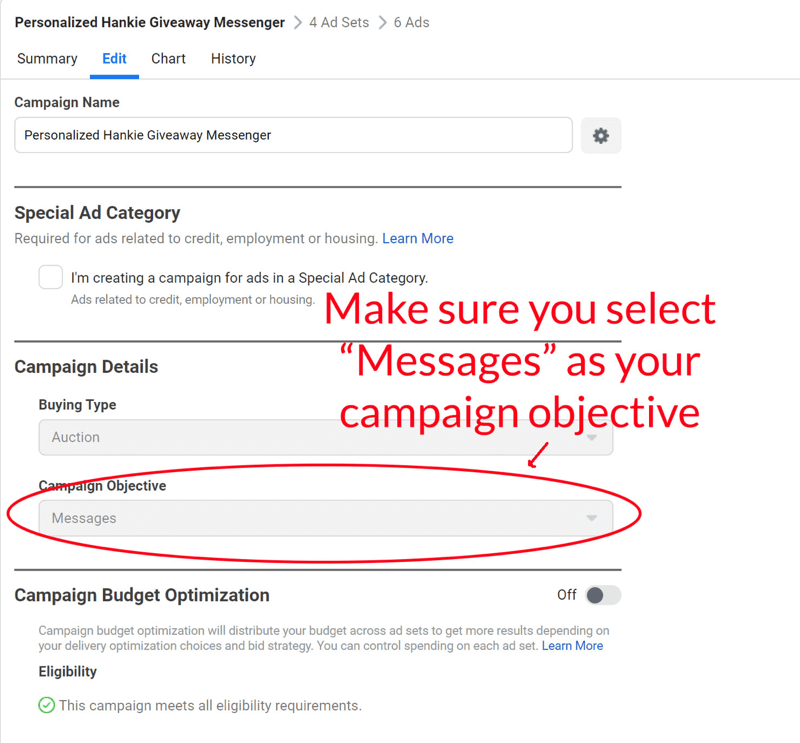 facebook messenger giveaway messenger -mainoksen määritys vaihe 6