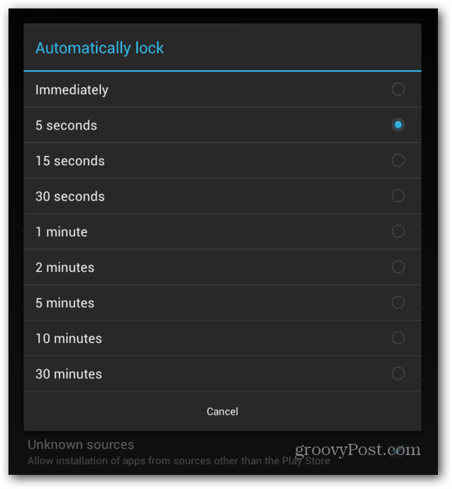 Goggle Nexus 7 -lukitusnäyttö lukittuu automaattisesti