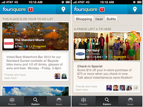 foursquare mainosti päivityksiä
