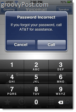 iPhone-virhe MEssage "Salasana väärin kirjoita vastaajasalasana"