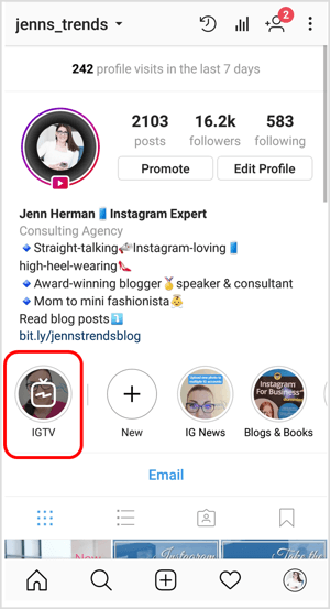 IGTV-kuvake Instagram-profiilissa