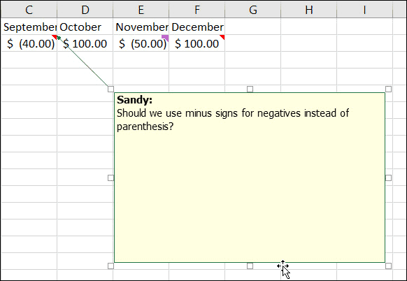 Muuta tai siirrä muistiinpanoja Excelissä