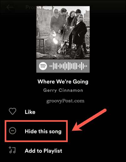 Piilota kappale Spotifyssa