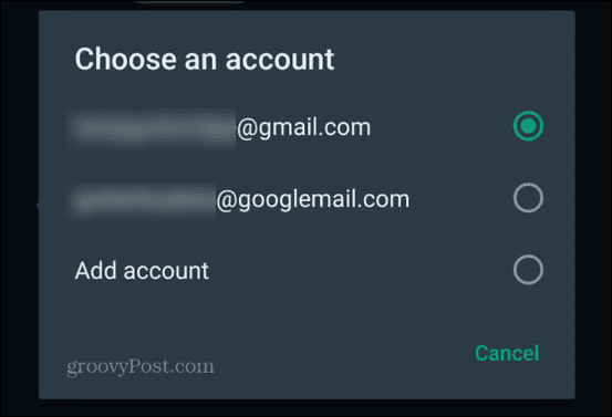 whatsapp valitse gmail-tili