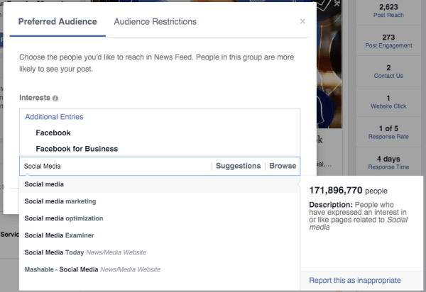 facebook-yleisön optimointi halusi yleisön kiinnostuksen kohteet
