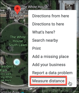 Google Maps Mittaa etäisyys -vaihtoehto